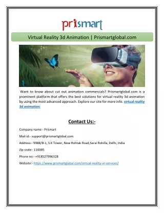 virtual reality 3d animation prismartglobal com