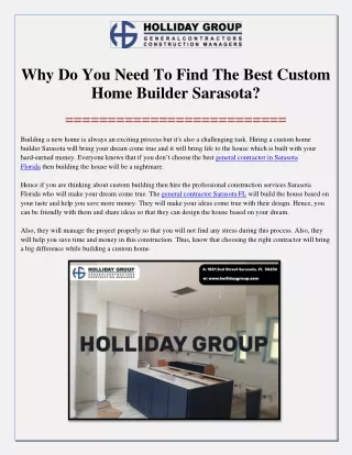 Why Do You Need To Find The Best Custom Home Builder Sarasota?