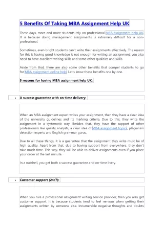 5 Benefits Of Taking MBA Assignment Help UK
