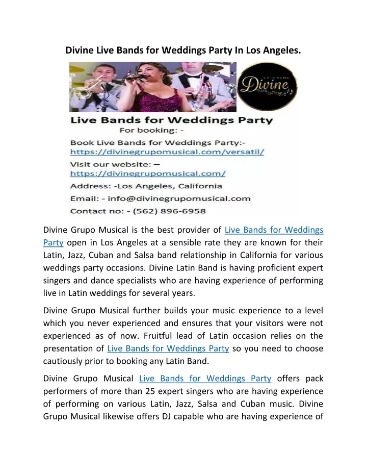 divine live bands for weddings party