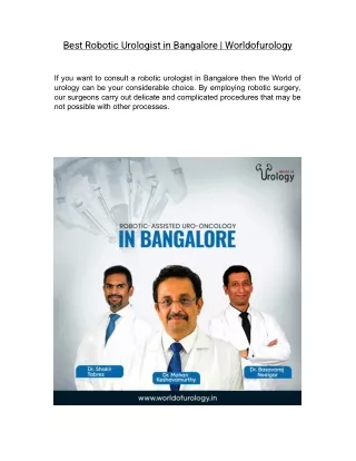 best robotic urologist in bangalore worldofurology