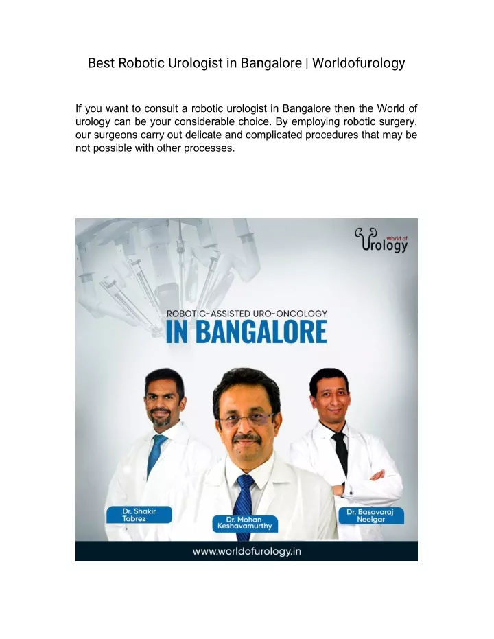 best robotic urologist in bangalore worldofurology