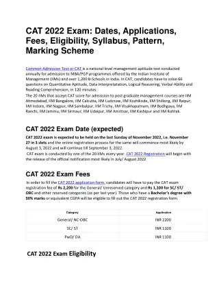cat 2022 exam dates applications fees eligibility