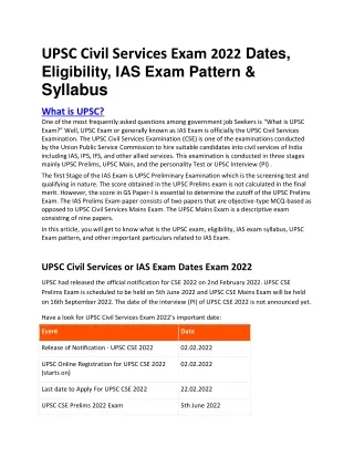 UPSC Civil Services Exam 2022