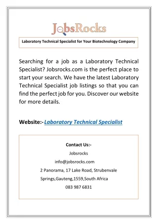 Laboratory Technical Specialist for Your Biotechnology Company