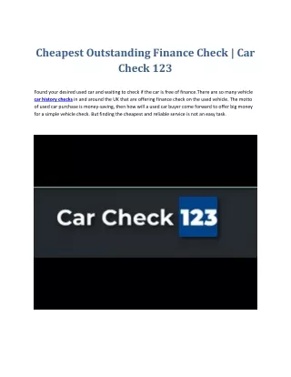Cheapest Outstanding Finance Check