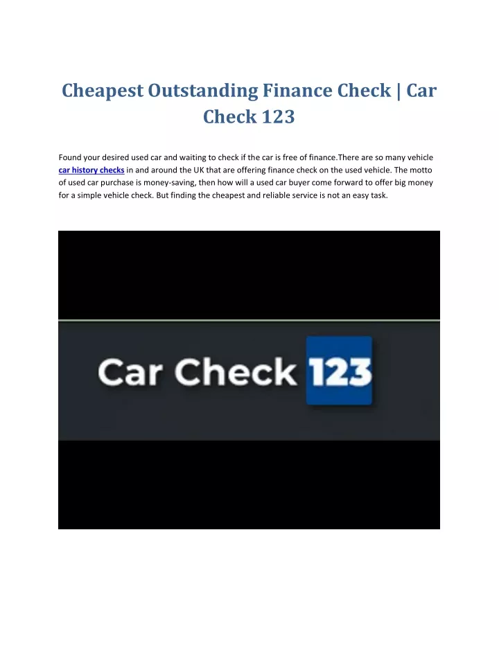 cheapest outstanding finance check car check 123