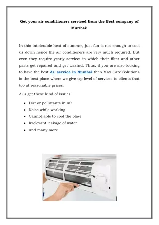 Get your air conditioners serviced from the Best company of Mumbai