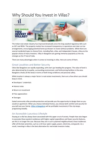 Why Should You Invest in Villas