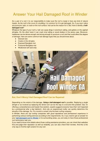 Answer Your Hail Damaged Roof in Winder