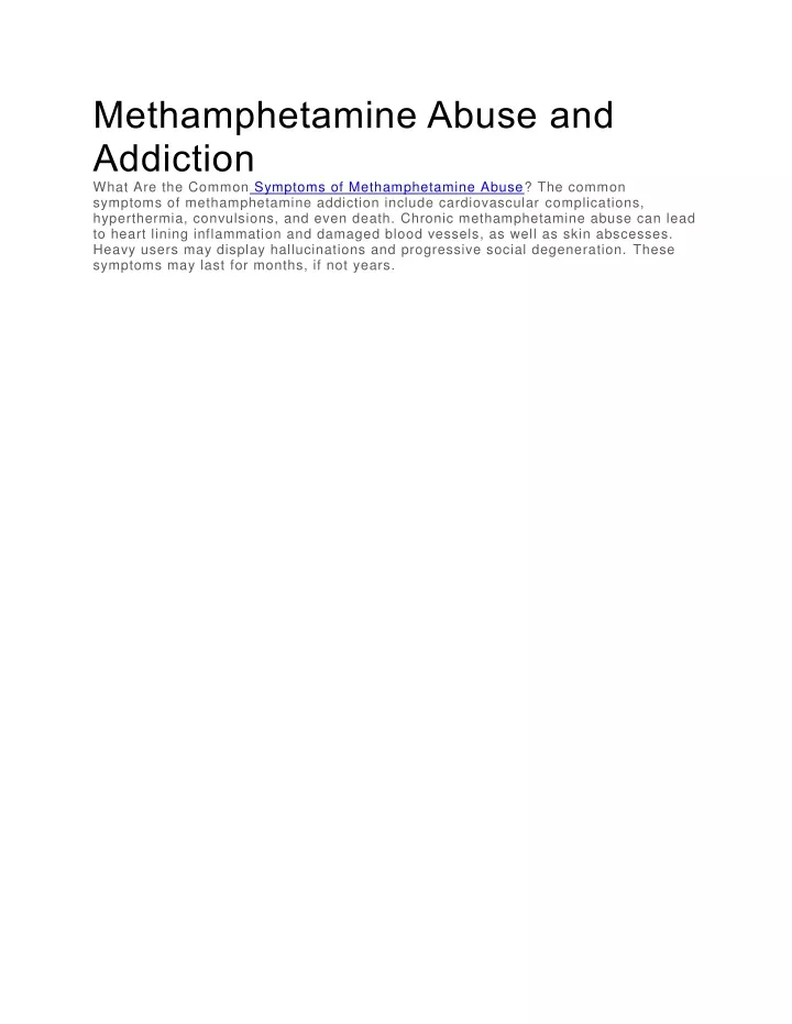 methamphetamine abuse and addiction what