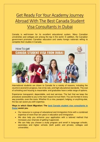 Get Ready For Your Academy Journey Abroad With The Best Canada Student Visa Consultants In Dubai