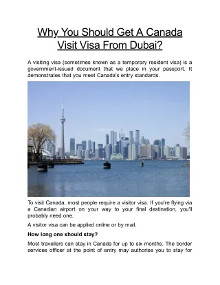 Why you should get a Canada visit Visa from Dubai?
