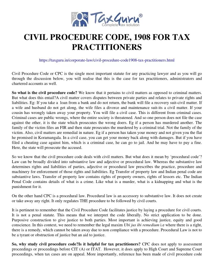 civil procedure code 1908 for tax practitioners