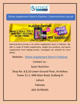 Online Supplement Store in Pakistan | Synernutrition.com.pk