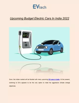 Upcoming Budget Electric Cars In India 2022