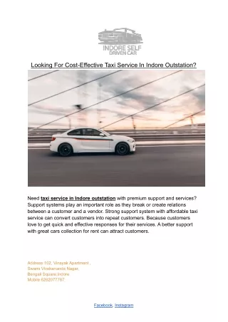 Looking For Cost-Effective Taxi Service In Indore Outstation