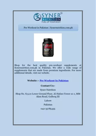 Pre Workout in Pakistan | Synernutrition.com.pk