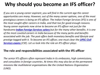 why should you become an ifs officer