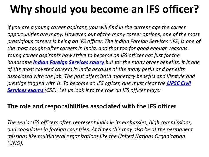 why should you become an ifs officer