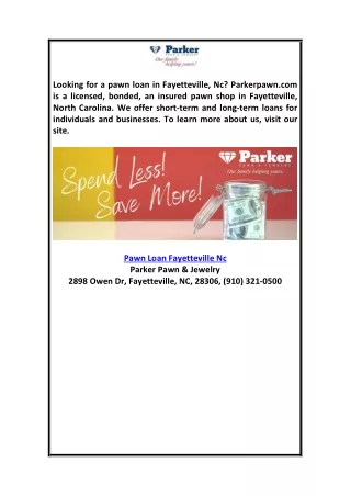 Pawn Loan Fayetteville Nc Parkerpawn.com