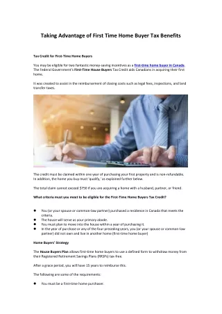 Taking Advantage of First Time Home Buyer Tax Benefits