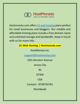 $1 Web Hosting | Hostmonsta.com