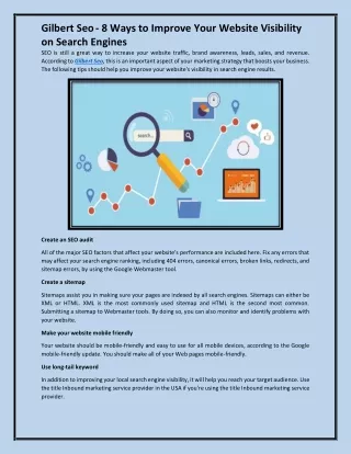 Gilbert Seo - 8 Ways to Improve Your Website Visibility on Search Engines