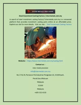 steel investment casting factory intermetals