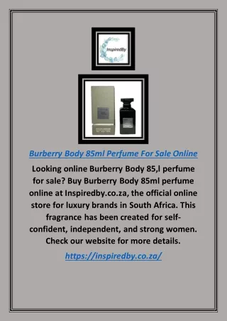 Burberry Body 85ml Perfume For Sale Online | Inspiredby.co.za