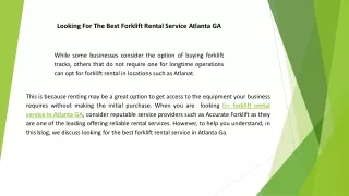 Looking For The Best Forklift Rental Service Atlanta GA