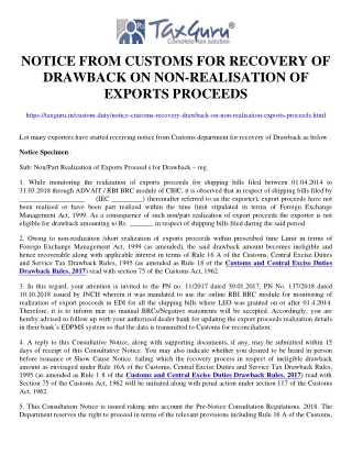notice from customs for recovery of drawback