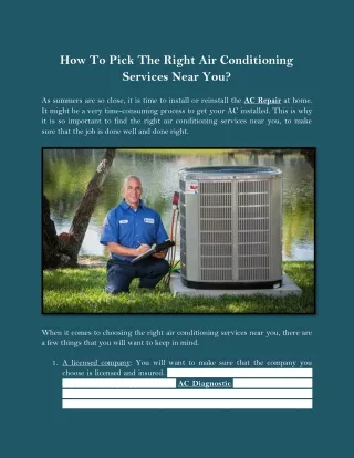 How To Pick The Right Air Conditioning Services Near You