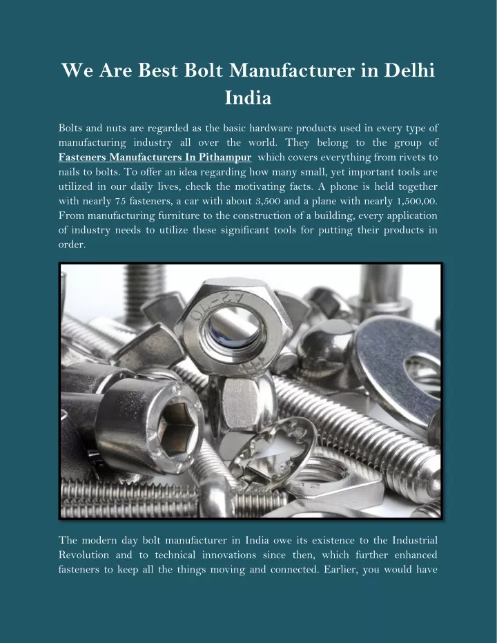 we are best bolt manufacturer in delhi india