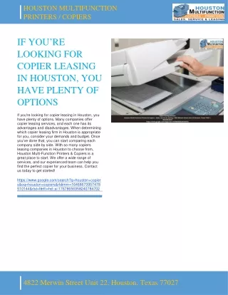 HOUSTON MULTIFUNCTION PRINTERS-COPIERS - IF YOU’RE LOOKING FOR COPIER LEASING IN HOUSTON, YOU HAVE PLENTY OF OPTIONS