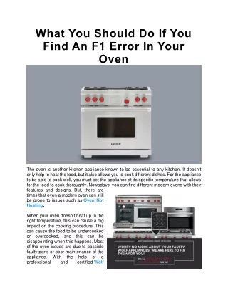 What You Should Do If You Find An F1 Error In Your Oven