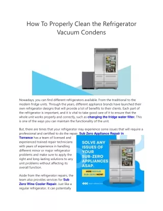 How To Properly Clean the Refrigerator Vacuum Condens