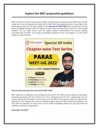 Explore the NEET preparation guidelines