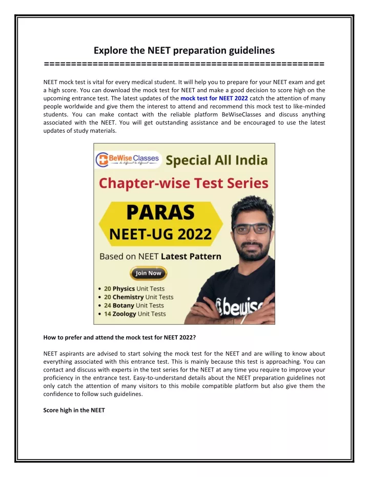 explore the neet preparation guidelines neet mock