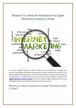 Reasons You Need The Assistance Of a Digital Marketing Company In Dubai