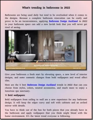latest trends for bathroom Design in auckland