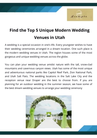 Find the Top 5 Unique Modern Wedding Venues in Utah