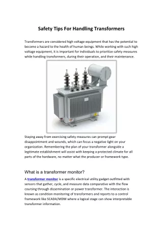 Safety tips for handling transformers