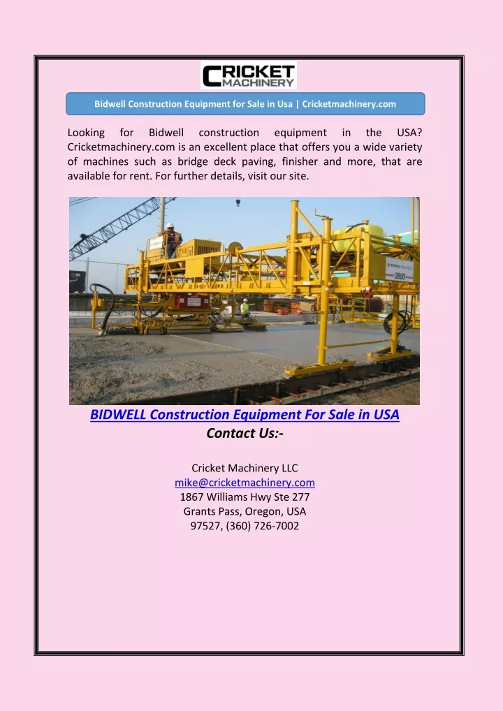 bidwell construction equipment for sale