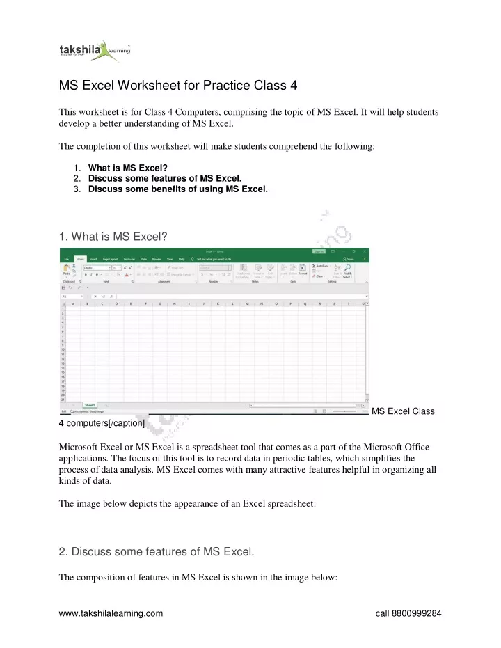 ms excel worksheet for practice class 4