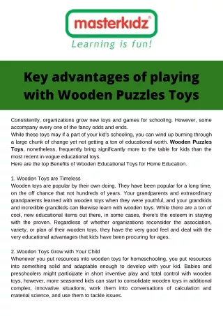 Key advantages of playing with Wooden Puzzles Toys