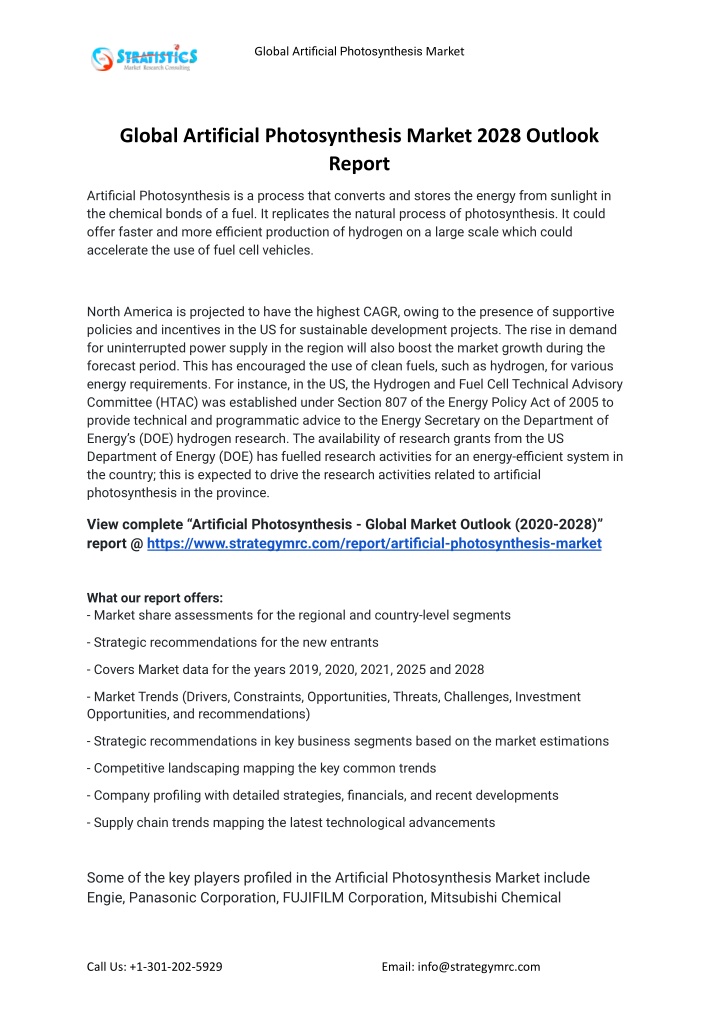 global artificial photosynthesis market