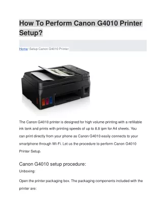 How To Perform Canon G4010 Printer Setup