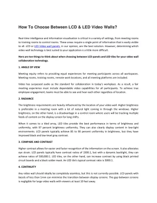How To Choose Between LCD & LED Video Walls