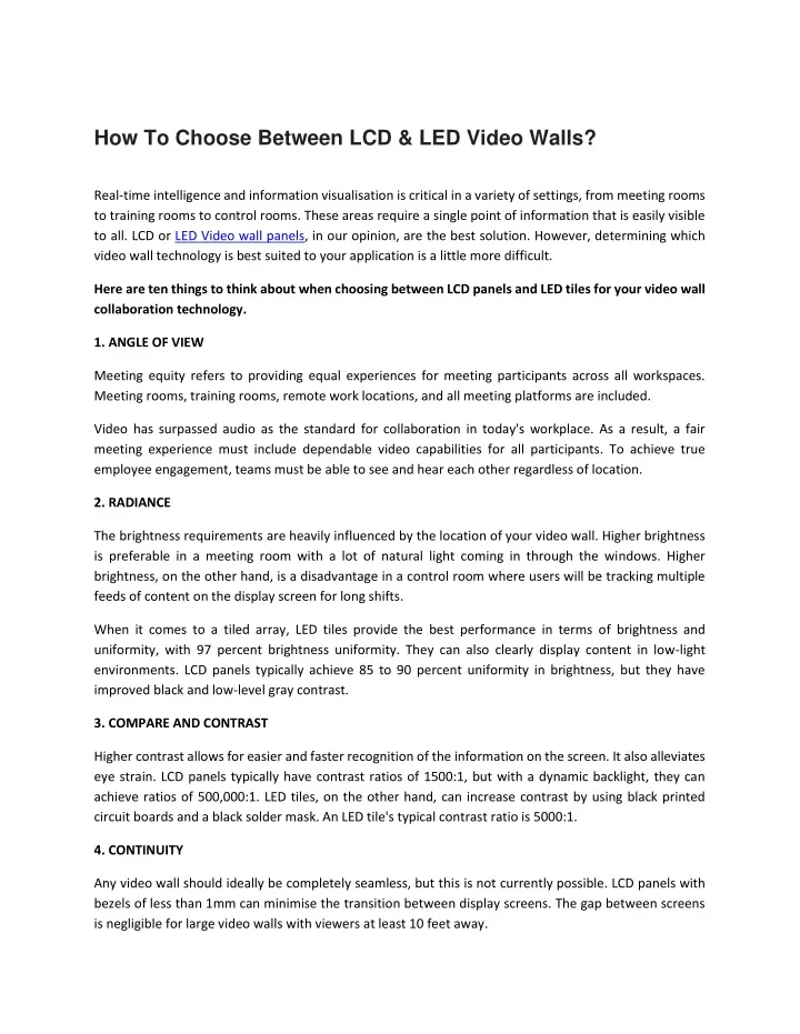 how to choose between lcd led video walls